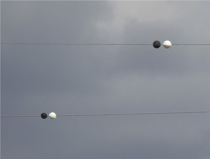 Двойные черные и белые авиационные маркерные шары. Фото организации "Защита хищных птиц Словакии" 